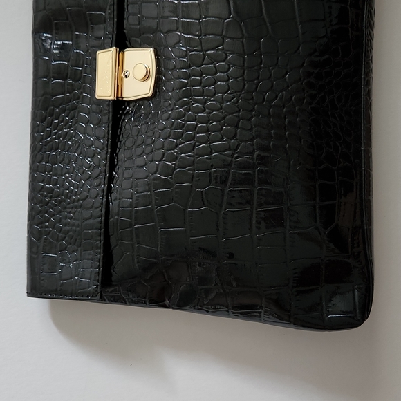 Oversized Faux Croc Leather Clutch in Black - Picture 3 of 14